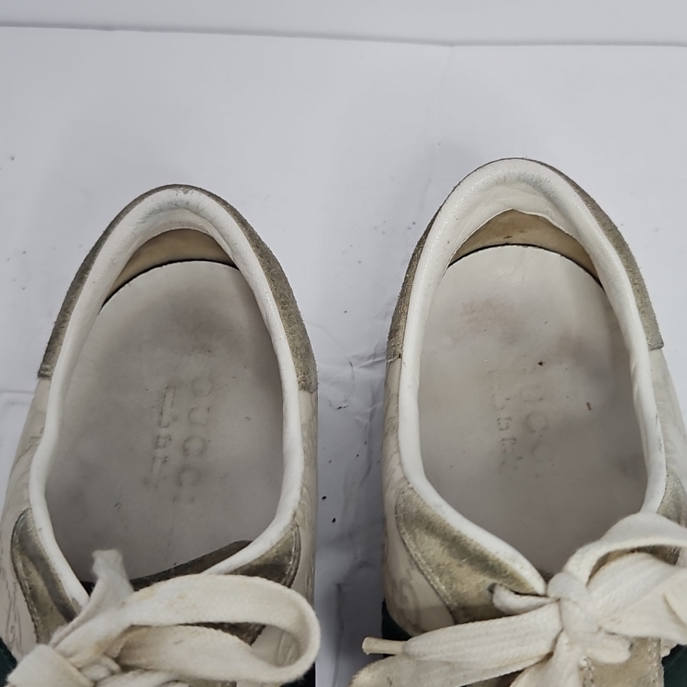 Gucci Cream Suede And Leather Web Low Top Sneakers Size 7.5 US - Picture 6 of 11